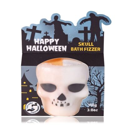 Badefizzer - bola de baño / bomba de baño FELIZ HALLOWEEN en un recipiente de plástico en forma de calavera