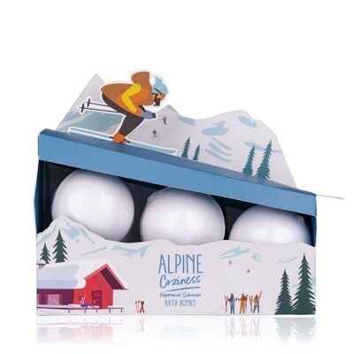 Bola de baño Badefizzer / bomba de baño ALPINE COZINESS en una caja de regalo con un esquiador en movimiento