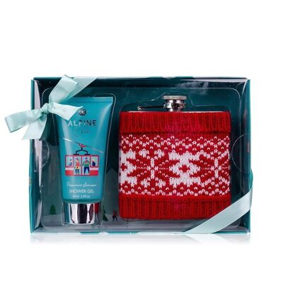 ALPINE CHIC bath set in a gift box with hip flask