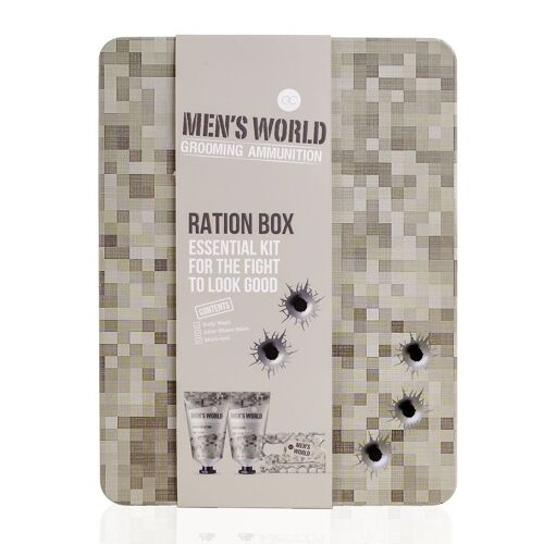 Badeset MEN'S WORLD in Geschenkbox aus Blech, Geschenkset für Männer mit Duschgel, After Shave Balsam und Multi-Tool