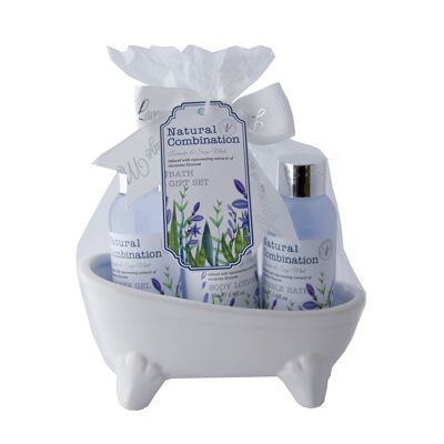 LAVENDER gift set in ceramic bathtub with body care products