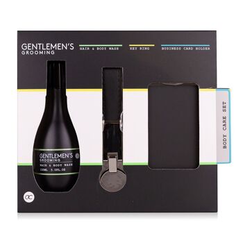 Set de bain GENTLEMEN'S Grooming dans un coffret cadeau, coffret cadeau pour homme avec gel douche, porte-cartes de visite et porte-clés 1