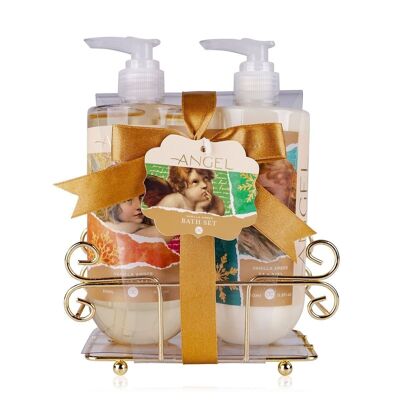 ANGEL hand care set in a golden wire basket