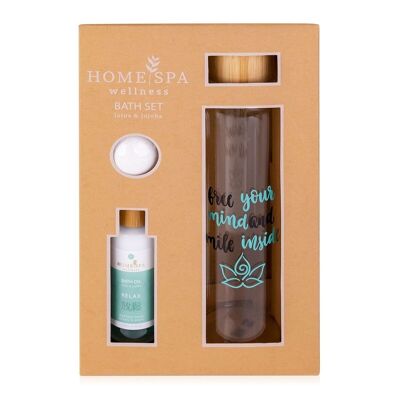 HOME SPA bath set in gift box with glass water bottle