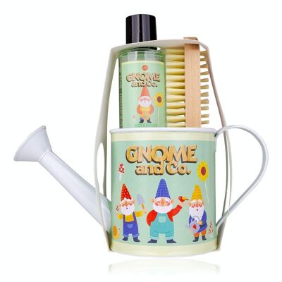 Set de bain GNOME & CO. en arrosoir, avec gel douche et brosse à ongles