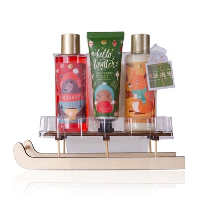 Set de bain HELLO WINTER sur luge en bois