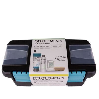 GENTLEMEN'S GROOMING bath set in a small tool case, gift set for men with shower gel, after shave balm, nail brush and multi-tool