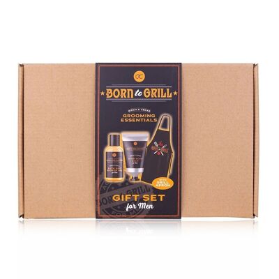 Gift set for men MEN'S COLLECTION in a reusable gift box made of kraft paper, with bath & shower gel, after shave balm and barbecue apron "Born to Grill"