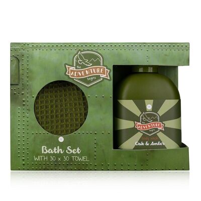 Bath set ADVENTURE COLLECTION in gift box with towel, gift set for men with shower gel and towel