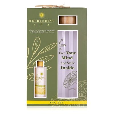 Set de bien-être REFRESHING SPA dans un coffret cadeau avec une bouteille d'eau en verre