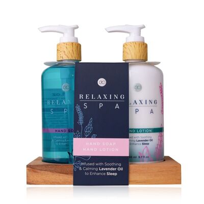 RELAXING SPA hand care set on a wooden tray