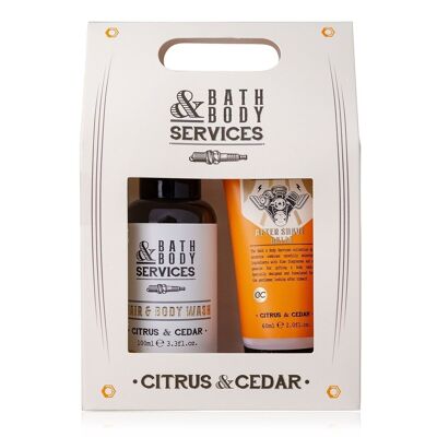 Set de baño BATH & BODY SERVICES en caja regalo, set de regalo para hombre con gel de ducha y bálsamo para después del afeitado