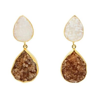 WHITE AND BROWN NOTREDAME EARRINGS
