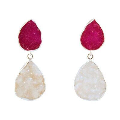 Notredame silver fuchsia mo and white earrings