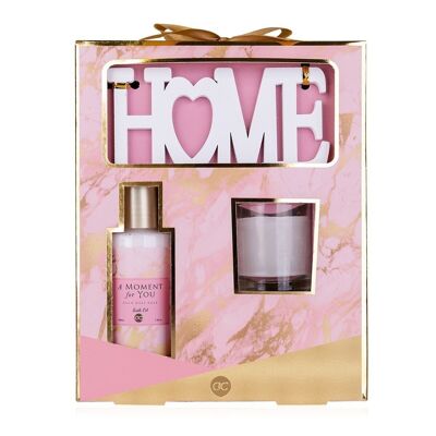 Set de bain A MOMENT FOR YOU dans un coffret cadeau avec enseigne décorative et bougie parfumée