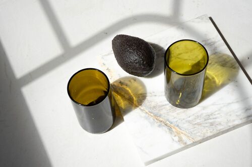 IWAS Upcycled Short Olive Drinkglazen | Set van 6 | Upcycled Glazen Tumblers Perfect voor cocktails