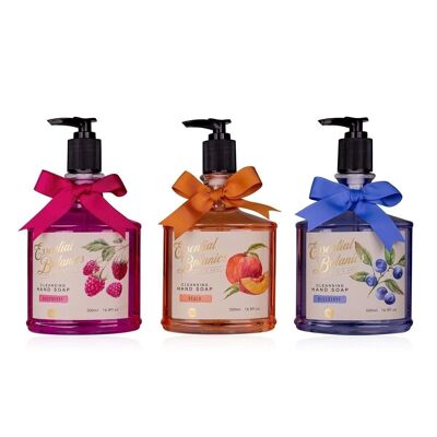 Hand soap ESSENTIAL BOTANICS - FRUITS in pump dispenser, 3 motifs assorted, soap dispenser with liquid soap
