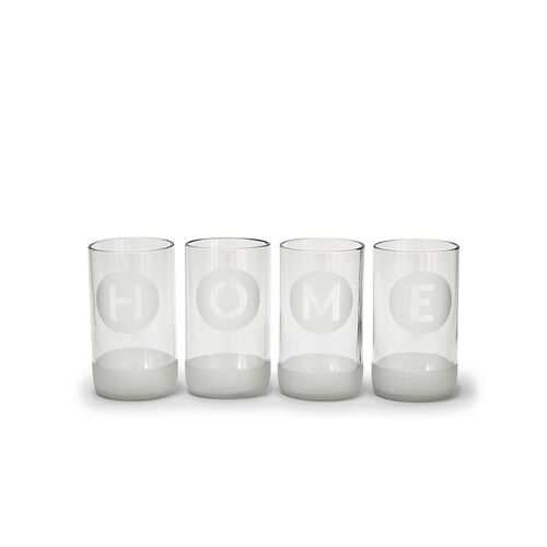 IWAS Upcycled Drinkglazen H-O-M-E Collectie Set | 350 ML | 12 OZ | (Set van 4) | Milieuvriendelijke bekers van gerecycled glas ...