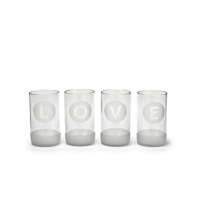 IWAS Upcycled Drinkglazen L-O-V-E Collectie Set | 350 ML | 12 OZ | (Set van 4) | Milieuvriendelijke bekers van gerecycled glas ...