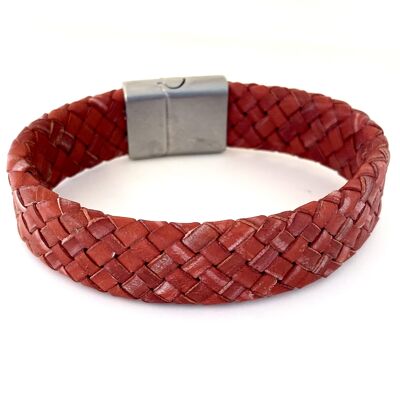 Bracelet homme cuir tressé rouge