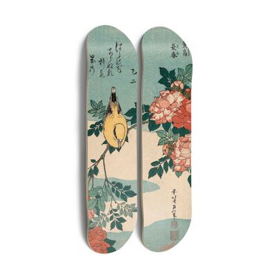Skateboards for wall decoration: Diptych “Birds and roses”
