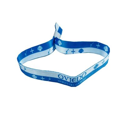 PULSERA . OVIEDO ORIGEN DEL CAMINO SIMBOLOS FRANJAS AZUL BLANCO P636