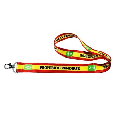 LANYARD . CINTA CUELLO VOX PARTIDO POLITICO DE ESPAÑA PROHIBIDO RENDIRSE C057