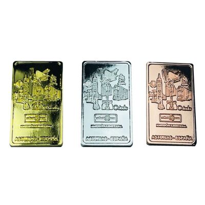 INGOT. – 0 EUROS SOUVENIR COLLECTOR – OVIEDO ORIGIN OF THE ROAD – GOLD, SILVER AND BRONZE