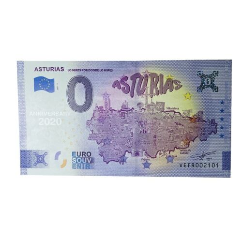 BILLETE . MAPA ASTURIAS - ASTURIAS - ESPAÑA -2021 - EURO SOUVENIR - ANNIVERSARY