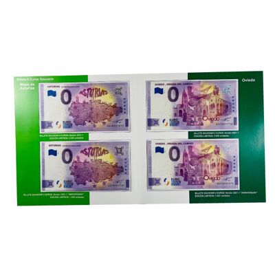 DISPLAY FOLDER . 4 BANKNOTES 0 EUROS - MAP OF ASTURIAS AND OVIEDO ANNIVERSARY