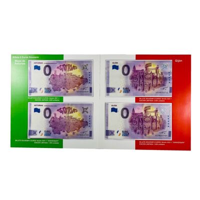 DISPLAY FOLDER . 4 BANKNOTES 0 EUROS - MAP OF ASTURIAS AND GIJON ANNIVERSARY