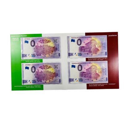 DISPLAY FOLDER . 4 BANKNOTES 0 EUROS - MAP OF ASTURIAS AND JOVELLANOS ANNIVERSARY