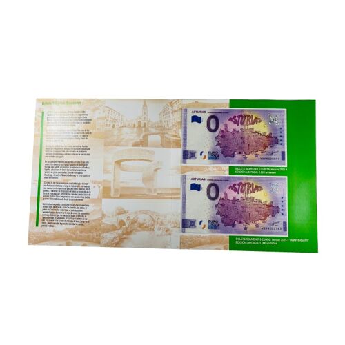 DISPLAY CARPETA . 2 BILLETES 0 EUROS - MAPA DE ASTURIAS ANNIVERSARY