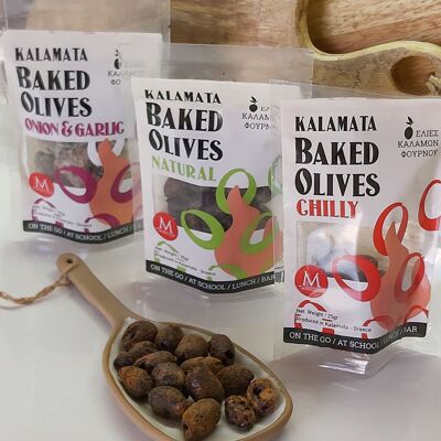 Bündel neuer Snacks mit 50 Stück gebackenen Kalamata-Oliven! Glatt und knusprig