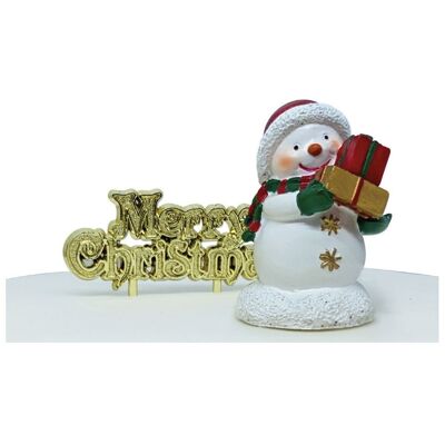 Decoración para tarta de resina con muñeco de nieve dulce y lema dorado de Feliz Navidad