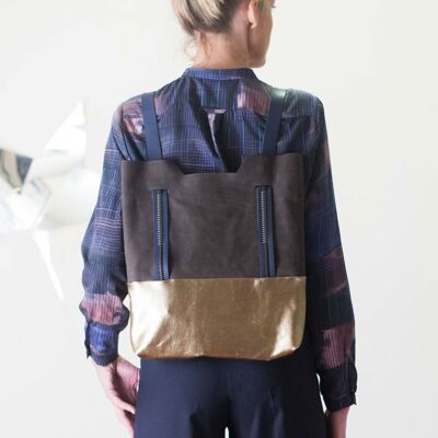 Sac à dos en cuir marron doré avec poche intérieure