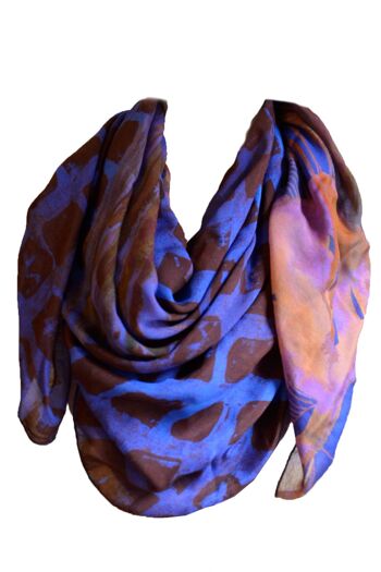 Foulard fleuri à motif floral en bleu orange 2