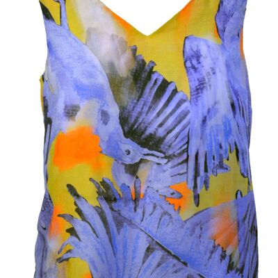 V-neck summer top with blue birds