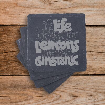 Laser Engraved Slate Coaster, If Life Gives You Lemons