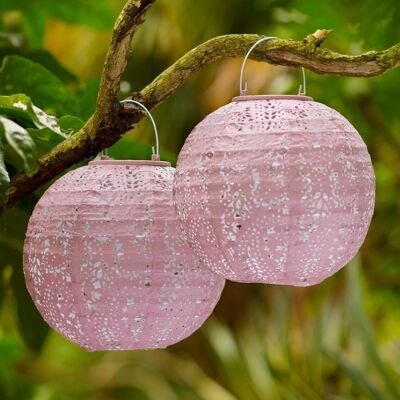 Pink Outdoor Solar Lanterns for Garden - 2 Pack