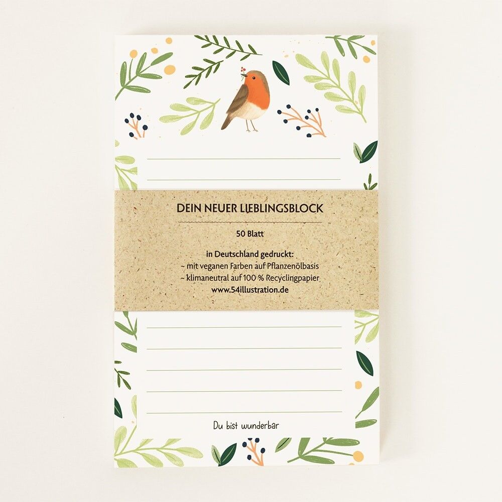 Lieblingsblock - Notizblock Rotkehlchen