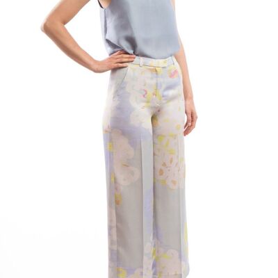 Wide summer pants with gray pattern