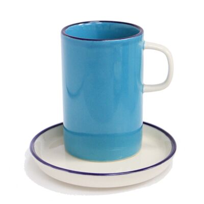 Taza retro azul bicolor con plato y taza 150ml