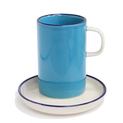 Mug rétro bleu 2 couleurs et soucoupe 150 ml