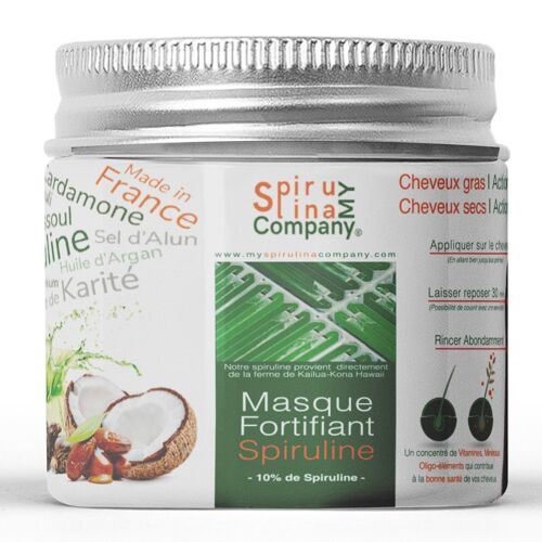 MySpirulinaCompany® | Masque Capillaire Fortifiant | 10% de Spiruline | Naturel | Cheveux Gras | 250ml | Made in France