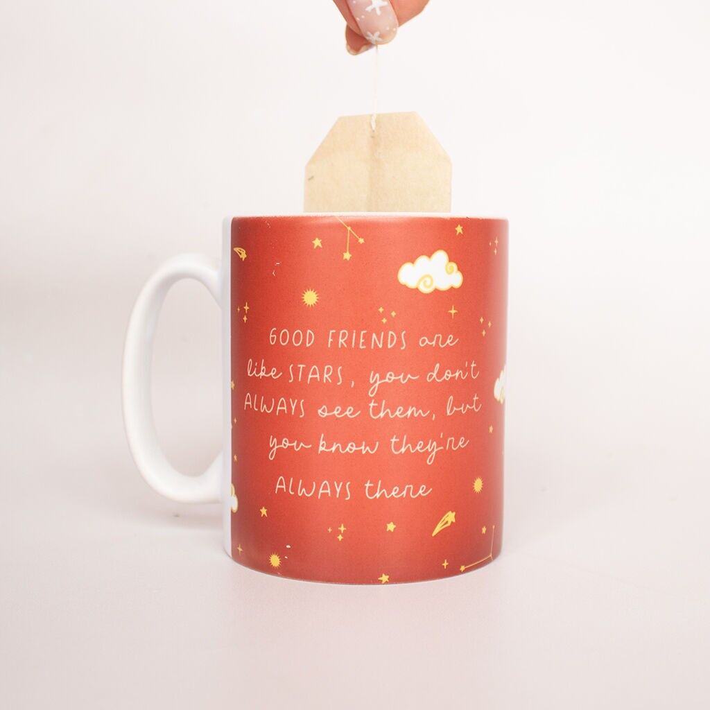 Freunde sind wie Sterne… Tasse mit Herzgriff