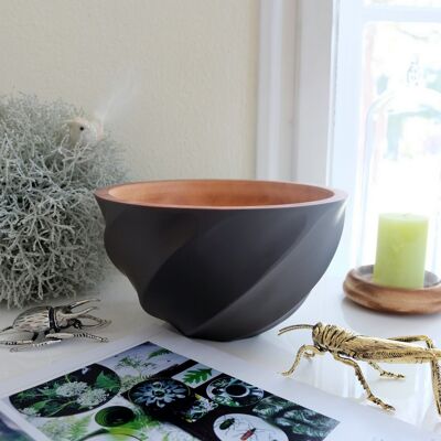 Wooden bowl "HELIX" choco grey, size L (Øxh) 25cmx13cm