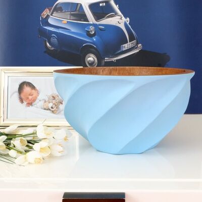 Wooden bowl "HELIX" sky blue, size L (Øxh) 25cmx13cm