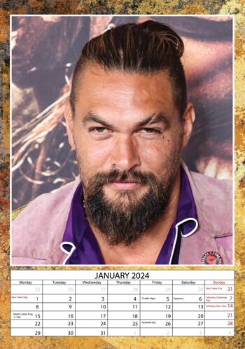 Calendrier 2024 Jason Momoa acteur game of throne et justice league 3