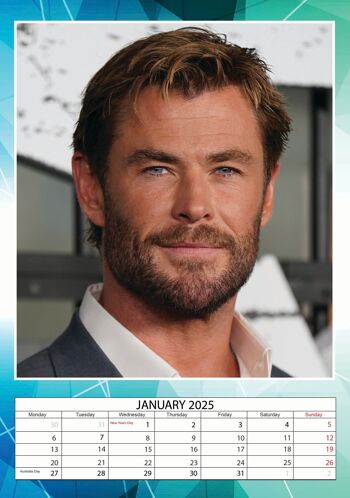 Calendrier 2025 Chris Hemsworth acteur avengers 4